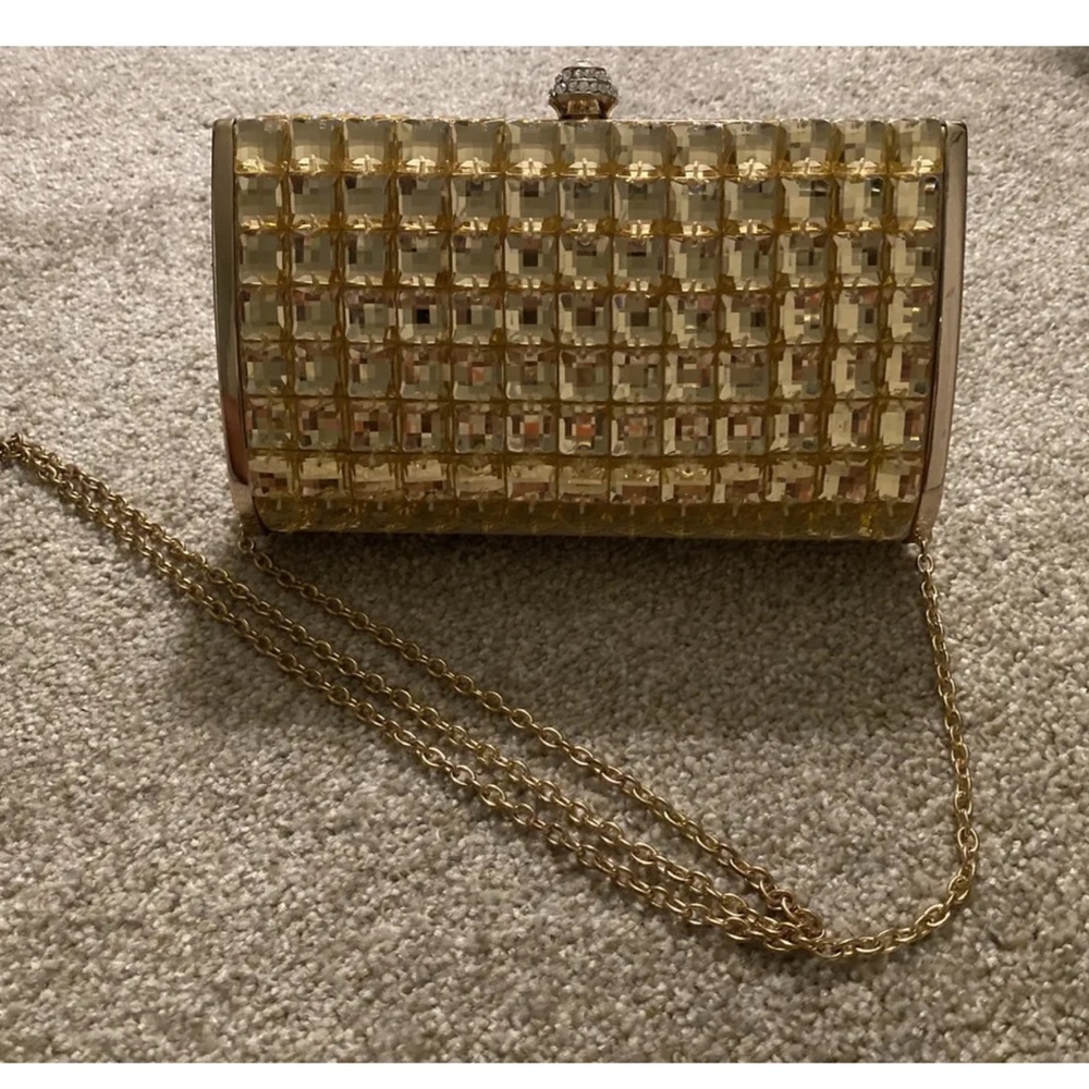 BEBE GOLD TONED EVENING BAG/CLUTCH…NEW WITH TAGS!